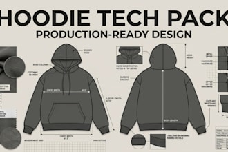 create a custom hoodie tech pack with detailed specs for manufacturing