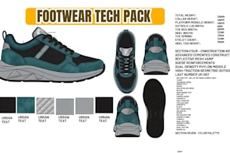 create a footwear and boot tech pack for manufacturing