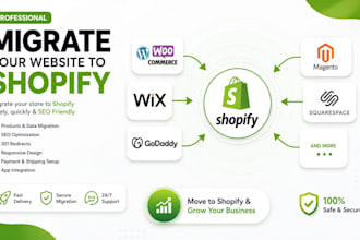 migrate godaddy wix magento squarespace woocommerce website to shopify store seo