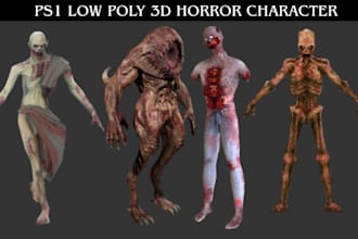 create rig animate creepy ps1 ps2 psx low poly 3d horror character