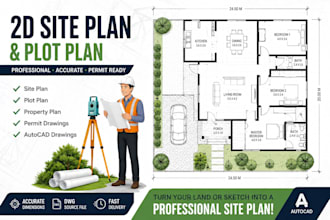 draw 2d site plan, grading plan, utility plan, plot and property plan in autocad