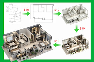 turn your sketch or 2d floor plan into realistic 3d floor plan rendering