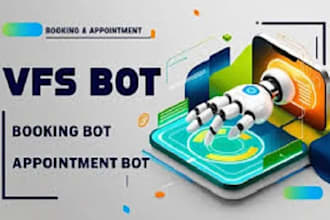 develop booking bot,vfs appointment bot, appointment bot,vfs bot, telegram bot