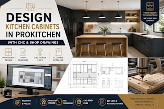 design kitchen cabinets in prokitchen with  cnc and shop drawings