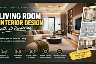 do living room interior design with 3d rendering