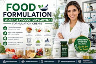 develop food, vitamin and product formulations as a product development chemist