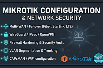 configure mikrotik router, multi wan failover, VPN, and firewall