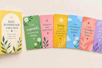 design affirmation cards, collectible cards, trading cards, card deck, tuck box