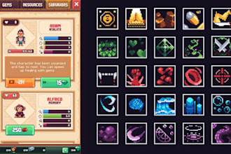 create pixel art game ui, hud icon, ui icon, pixel hud, game asset