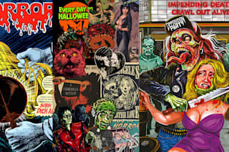 do 70s 80s horror poster album cover art retro vintage horror comic vhs poster