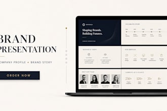 create a professional brand presentation, company profile and brand story deck