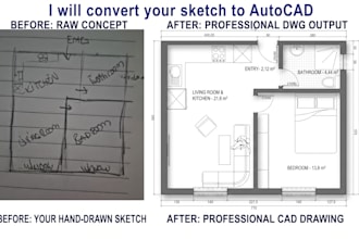 convert your sketch, PDF, or image to autocad 2d dwg drawing