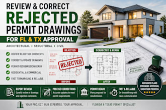 review and correct rejected permit drawings for fl tx approval