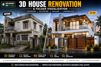 design 3d house renovation, facade visualization 3d interior and exterior design