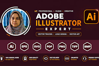 provide adobe illustrator work in ai, eps, png, svg, PDF, tiff and bmp
