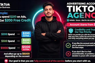 create tiktok ads account agency , tik tok ads with coupon 200 to 6000 USD