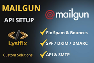 setup mailgun API, fix email deliverability, and integrate dns spf dkim