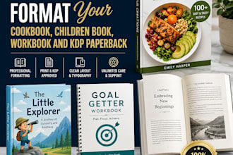 professionally format your cookbook, children book, workbook and KDP paperback,