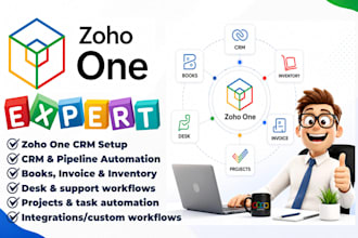 setup zoho one CRM books inventory invoice desk projects accounting automation