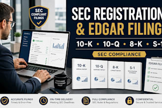 handle sec registration, edgar filing and sec compliance for 10k, 10q, 8k and s1