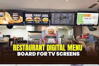 design a modern restaurant menu and digital menu board for TV screens