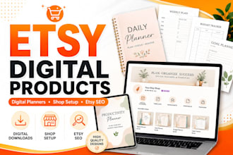 do etsy digital products design, etsy digital planner, etsy shop setup, etsy SEO
