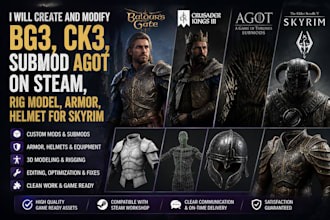 create and modify bg3, ck3, agot mods, skyrim armor, helmets and rigs on steam