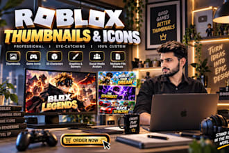 create pro roblox thumnail in 3d, cartoon or in any style