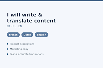 write and translate product descriptions in french dutch and english