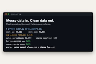 clean your messy data and deliver a script that proves every change