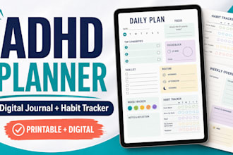 design adhd planner, digital journal and habit tracker