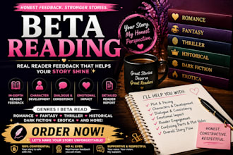 beta read your romance, fantasy or thriller novel