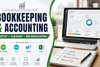 do bookkeeping, setup, and cleanup on quickbooks, wave, xero, and excel