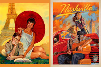 design a vintage poster, retro poster, travel poster or movie poster