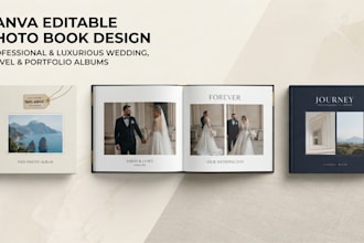 do canva editable photo book design, wedding album travel book coffee table book