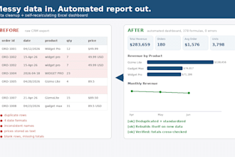 clean excel data and build an automated dashboard
