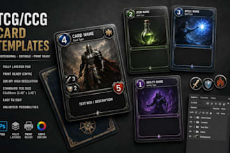 design custom tcg card template, ccg layout and print ready card game frames
