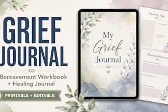 design grief journal, bereavement workbook and healing journal