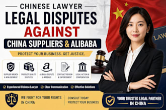assist with legal disputes against china suppliers and alibaba as chinese lawyer