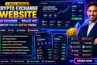 build crypto exchange website p2p exchange wallet app deploy erc20 bep20 token