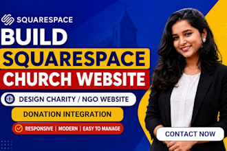 build squarespace church website, design charity, ngo website and donation setup