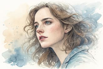 draw a sketchy watercolor portrait