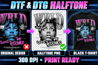 create dtf dtg halftone print ready tshirt designs
