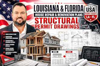 draw louisiana and florida house repair renovation plans and structural permit