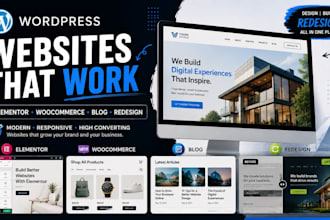 design wordpress website, elementor, woocommerce blog