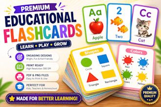 design premium educational flashcards for kids teachers and homeschools