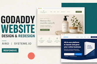 design godaddy website systeme io landing page and godaddy airo website