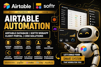 setup airtable automation, airtable database, softr webapp, client portal expert