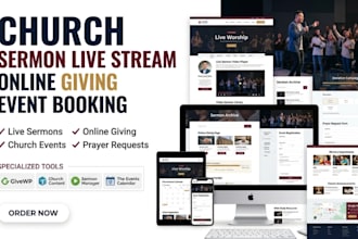 build church sermon live stream website church donation online giving booking