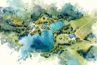 illustrate custom digital watercolor site map